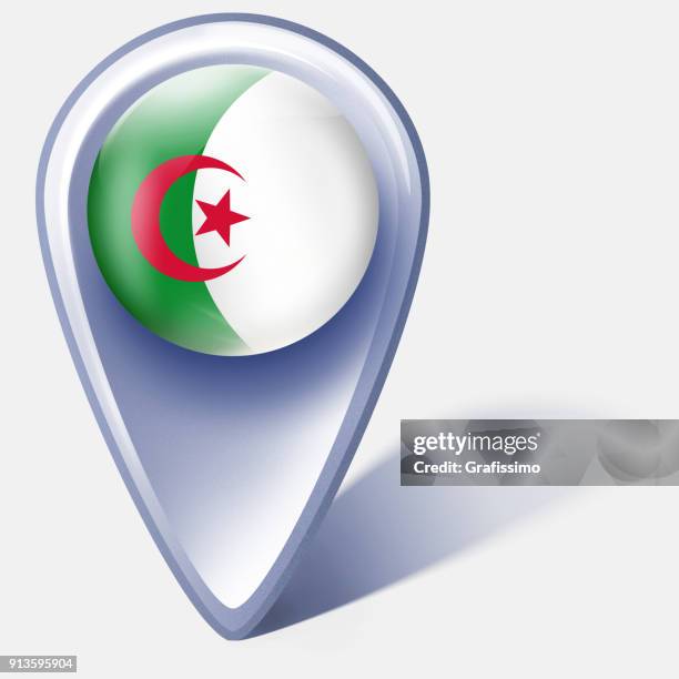 algeria button map pointer with algerian flag isolated on white - putting label stock illustrations