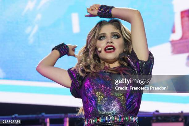 Karol Sevilla AKA Luna Valente in Mexical Telenovela Soy Luna performs on stage on February 2, 2018 at Mediolanum Forum in Milan, Italy.