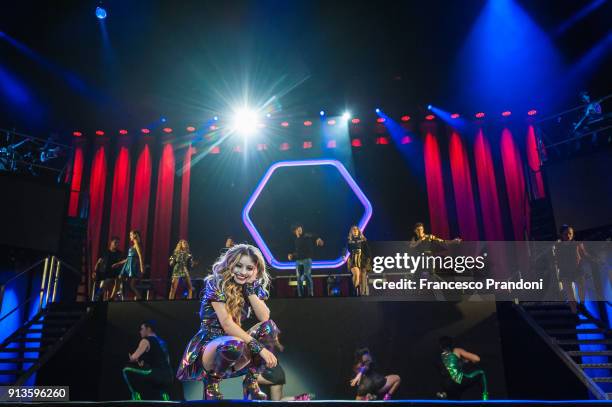 Karol Sevilla AKA Luna Valente in Mexical Telenovela Soy Luna performs on stage on February 2, 2018 at Mediolanum Forum in Milan, Italy.