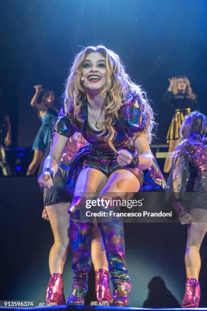 Karol Sevilla AKA Luna Valente in Mexical Telenovela Soy Luna performs on stage on February 2, 2018 at Mediolanum Forum in Milan, Italy.