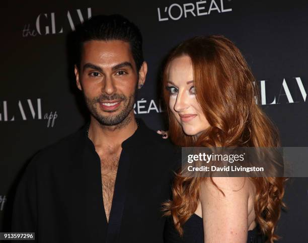 Makeup artist, hairstylist and the Glam App founder & CCO Joey Maalouf and the Glam App Co-Chief Executive Officer Katrina Barton attend the Glam App...