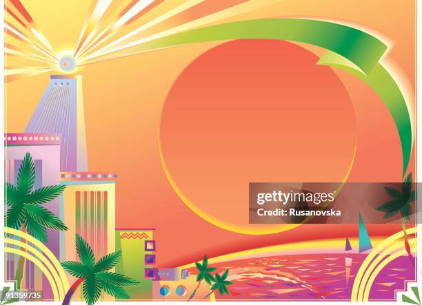 city sunset - lighthouse beam stock illustrations