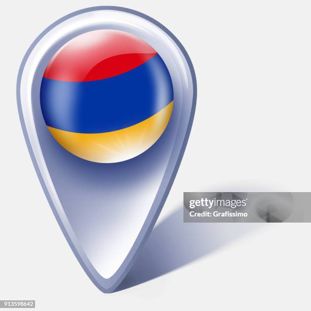 armenia button map pointer with armenian flag isolated on white - putting label stock illustrations