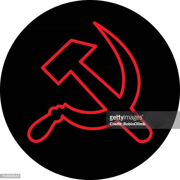 red line hammer and sickle icon - hammer and sickle stock illustrations