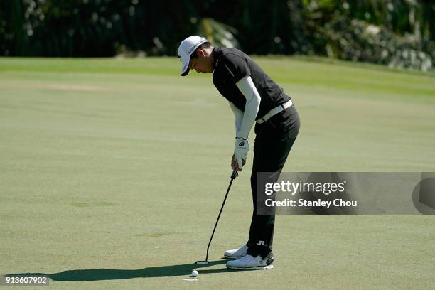 Phachara Khongwatmai of Thailand in action during day three of the 2018 Maybank Championship Malaysia at Saujana Golf and Country Club on February 3,...