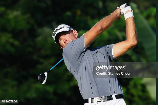 Berry Henson of the United States in action during day three of the 2018 Maybank Championship Malaysia at Saujana Golf and Country Club on February...