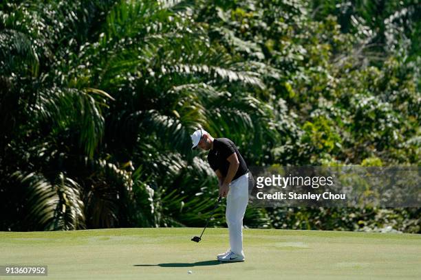 Jordan Smith of England in action during day three of the 2018 Maybank Championship Malaysia at Saujana Golf and Country Club on February 3, 2018 in...