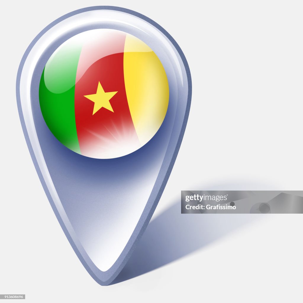 Cameroon button map pointer with flag isolated on white