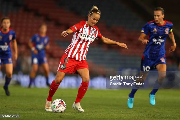 Waivi Luik of City controls the ball during the round 14 W-League match between the Newcastle Jets and Melbourne City FC at McDonald Jones Stadium on...