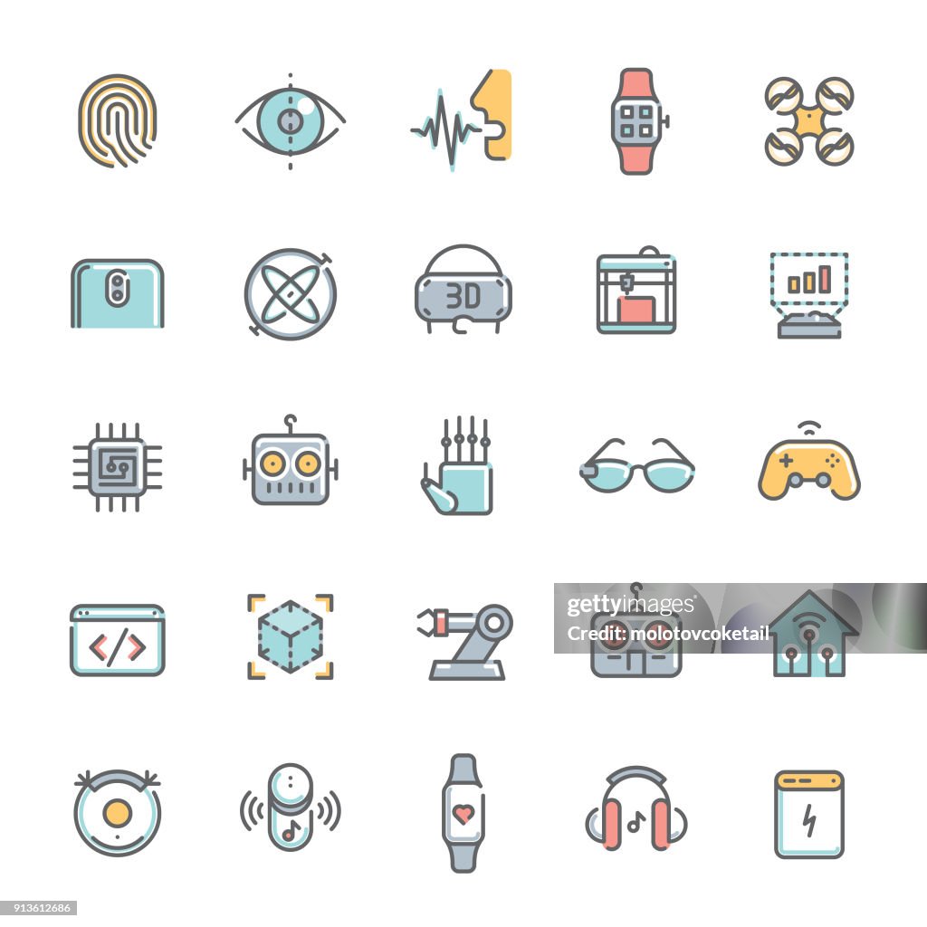 Colorful technology minimalist line icon set 2