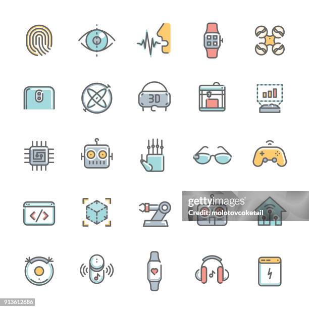 colorful technology minimalist line icon set 2 - smart home icon set stock illustrations