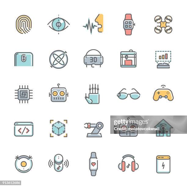 colorful technology minimalist line icon set 2 - convenience vector stock illustrations