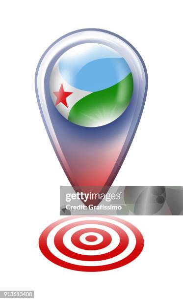 djibouti button map pointer with flag isolated on white - djibouti map stock illustrations