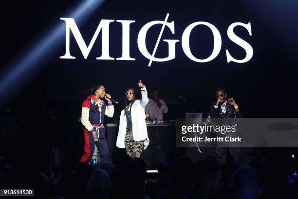 Quavo, Takeoff and Offset of Migos perform onstage at Rolling Stone Live: Minneapolis presented by Mercedes-Benz and TIDAL. Produced in partnership...