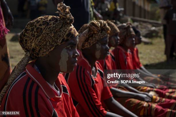 Girls from the Sebei tribe in Kapchorwa, northeast Uganda, reenact the ceremony they'd go through before circumcision or female genital mutilation ....