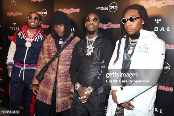 Quavo, NFL player for New Orleans Saints Alvin Kamara, Offset and Takeoff at Rolling Stone Live: Minneapolis presented by Mercedes-Benz and TIDAL....