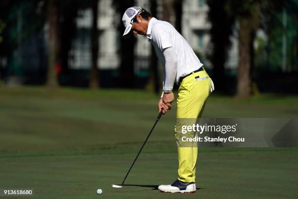 Ryo Ishikawa of Japan putts during day three of the 2018 Maybank Championship Malaysia at Saujana Golf and Country Club on February 3, 2018 in Kuala...