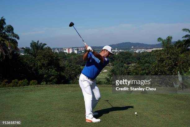 Hideto Tanihara of Japan in action during day three of the 2018 Maybank Championship Malaysia at Saujana Golf and Country Club on February 3, 2018 in...