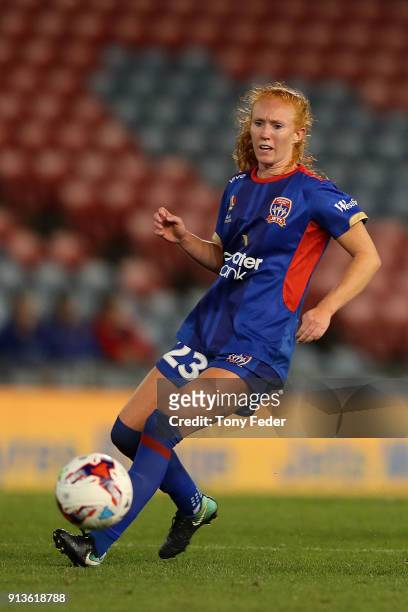 Victoria Huster of the Jets controls the ball during the round 14 W-League match between the Newcastle Jets and Melbourne City FC at McDonald Jones...