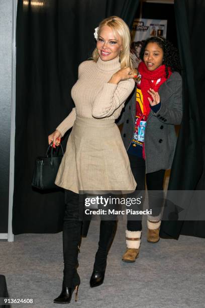 Actress Pamela Anderson attends the '25th Paris Manga & Sci-Fi Show' at Parc des Expositions Porte de Versailles on February 3, 2018 in Paris, France.