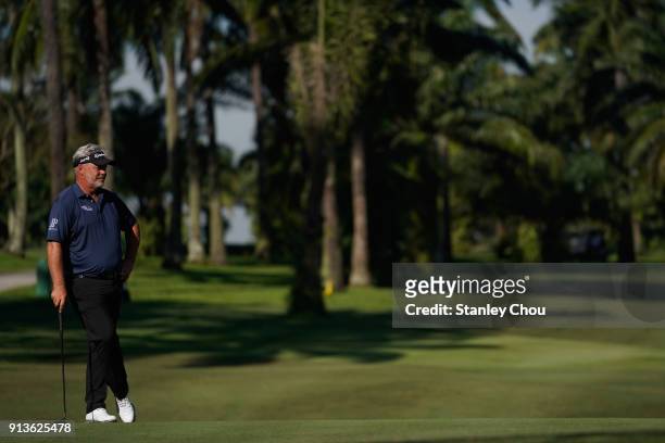 Darren Clarke of Nothern Ireland looks on during day three of the 2018 Maybank Championship Malaysia at Saujana Golf and Country Club on February 3,...