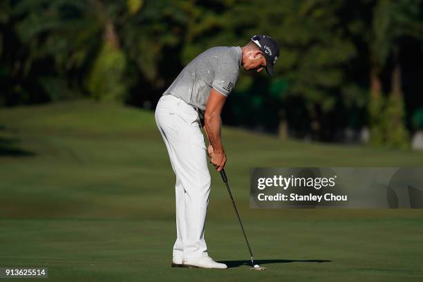 Henrik Stenson of Sweden in action during day three of the 2018 Maybank Championship Malaysia at Saujana Golf and Country Club on February 3, 2018 in...