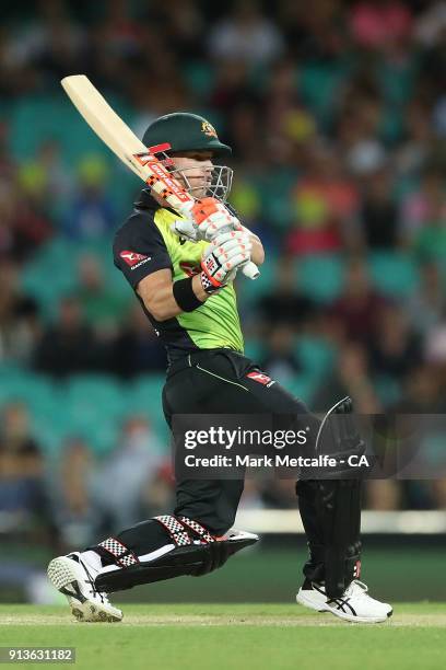 David Warner of Australia bats during game one of the International Twenty20 series between Australia and New Zealand at Sydney Cricket Ground on...