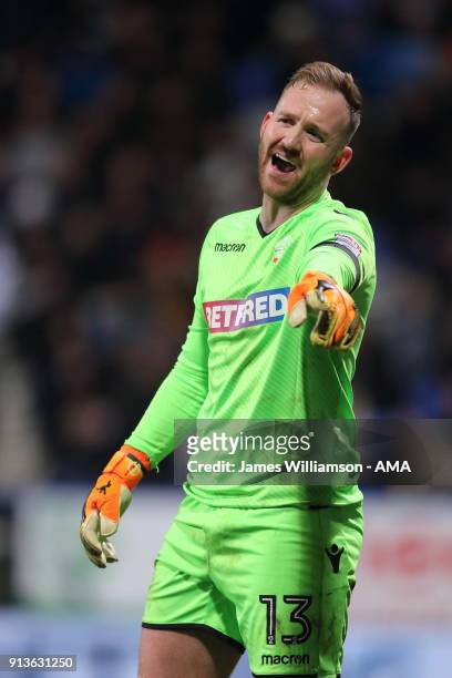 Ben Alnwick of Bolton Wanderers points during the Sky Bet Championship match between Bolton Wanderers and Bristol City at Macron Stadium on February...