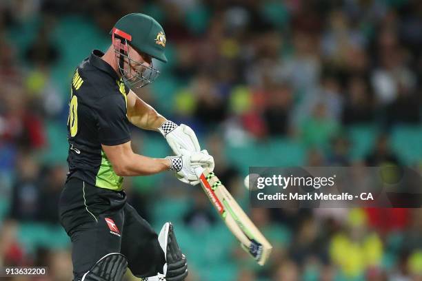 Chris Lynn of Australia bats during game one of the International Twenty20 series between Australia and New Zealand at Sydney Cricket Ground on...