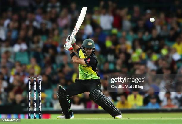 Glenn Maxwell of Australia bats during game one of the International Twenty20 series between Australia and New Zealand at Sydney Cricket Ground on...