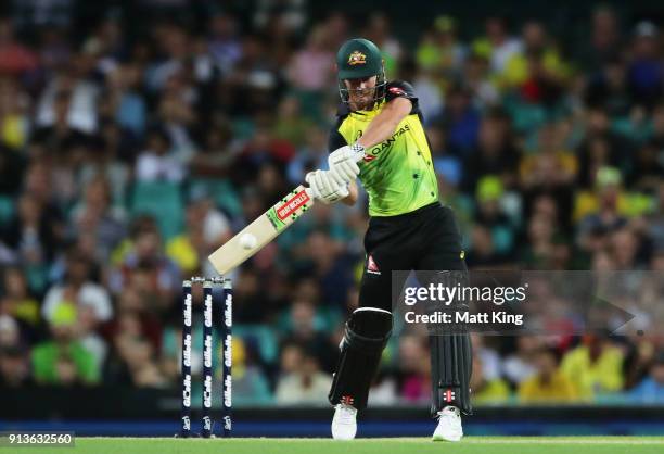 Chris Lynn of Australia bats during game one of the International Twenty20 series between Australia and New Zealand at Sydney Cricket Ground on...