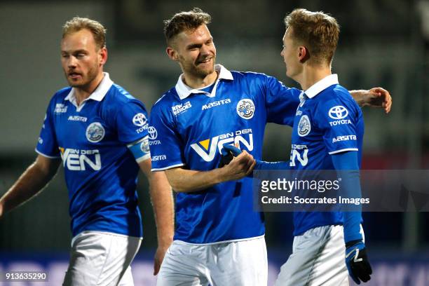 Dennis Kaars of FC Den Bosch celebrates 3-2 with teammates during the Dutch Jupiler League match between FC Den Bosch v Telstar at the Stadium De...