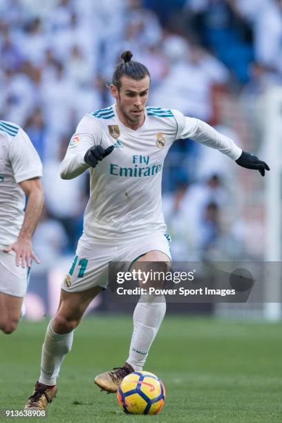 Gareth Bale of Real Madrid in action during the La Liga 2017-18 match between Real Madrid and RC Deportivo La Coruna at Santiago Bernabeu Stadium on...