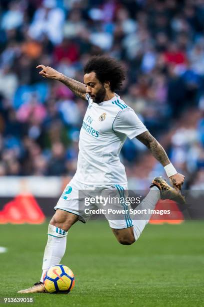 Marcelo Vieira Da Silva of Real Madrid in action during the La Liga 2017-18 match between Real Madrid and RC Deportivo La Coruna at Santiago Bernabeu...