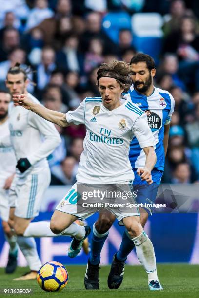 Luka Modric of Real Madrid in action during the La Liga 2017-18 match between Real Madrid and RC Deportivo La Coruna at Santiago Bernabeu Stadium on...