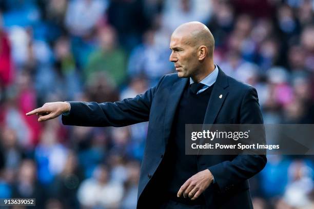 Manager Zinedine Zidane of Real Madrid reacts during the La Liga 2017-18 match between Real Madrid and RC Deportivo La Coruna at Santiago Bernabeu...