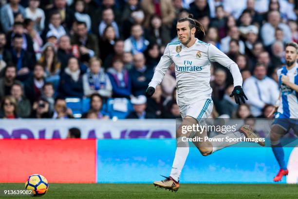 Gareth Bale of Real Madrid in action during the La Liga 2017-18 match between Real Madrid and RC Deportivo La Coruna at Santiago Bernabeu Stadium on...