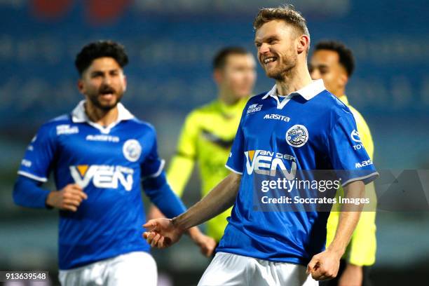 Dennis Kaars of FC Den Bosch celebrates 3-2 during the Dutch Jupiler League match between FC Den Bosch v Telstar at the Stadium De Vliert on February...