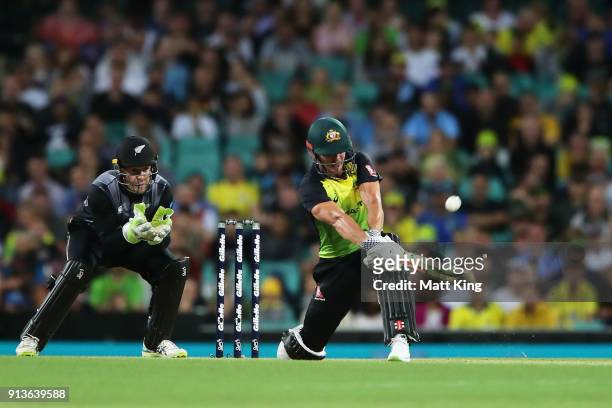 Chris Lynn of Australia bats during game one of the International Twenty20 series between Australia and New Zealand at Sydney Cricket Ground on...