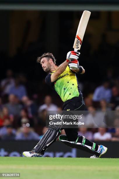 Glenn Maxwell of Australia bats during game one of the International Twenty20 series between Australia and New Zealand at Sydney Cricket Ground on...