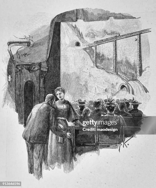 cinema session about the railways - 1896 - video visit stock illustrations