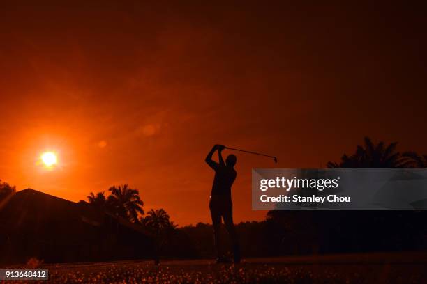 Jyoti Randhawa of India plays a shot on the 3rd hole during day three of the 2018 Maybank Championship Malaysia at Saujana Golf and Country Club on...