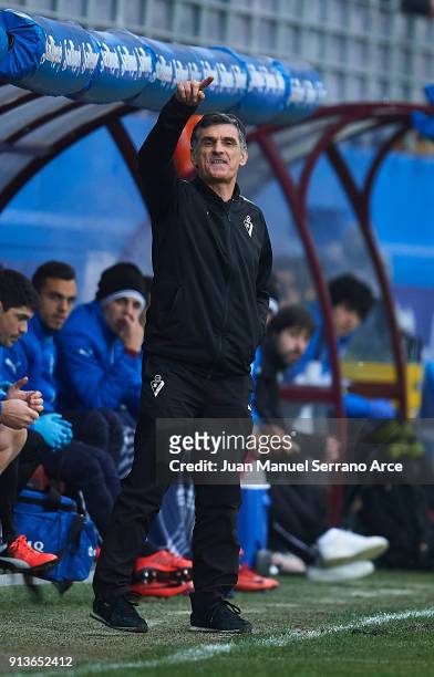 Head coach Jose Luis Mendilibar of SD Eibar reacts during the La Liga match between SD Eibar and Sevilla FC at Ipurua Municipal Stadium on February...
