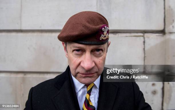 Party leader Henry Bolton wearing a beret from the The Royal Hussars, of which he was Lance Corporal, during a Justice for Veterans protest at...