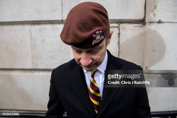 Party leader Henry Bolton wearing a beret from the The Royal Hussars, of which he was Lance Corporal, during a Justice for Veterans protest at...