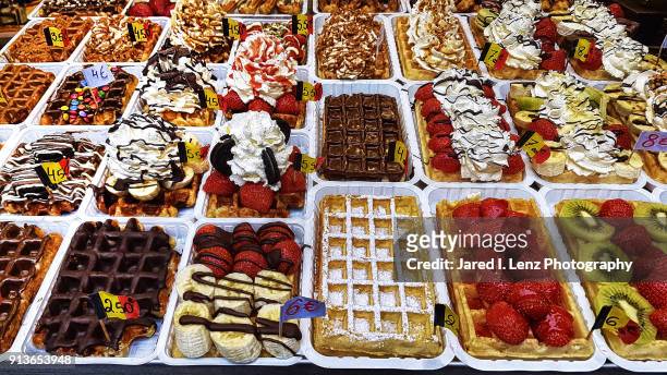 belgian waffles for sale - belgium chocolate stock pictures, royalty-free photos & images