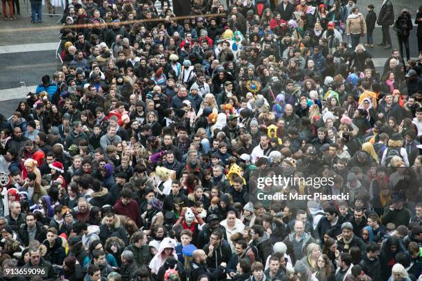 French fans are seen during the '25th Paris Manga & Sci-Fi Show' at Parc des Expositions Porte de Versailles on February 3, 2018 in Paris, France.