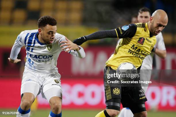 Johnatan Opoku of VVV Venlo, Dani Schahin of Roda JC during the Dutch Eredivisie match between Roda JC v VVV-Venlo at the Parkstad Limburg Stadium on...