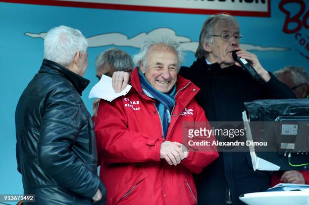 Raymond Poulidor, Roland Fangille and Daniel Mangeas Speaker during Stage 3 of Etoile de Besseges from Besseges to Besseges on February 2, 2018 in...