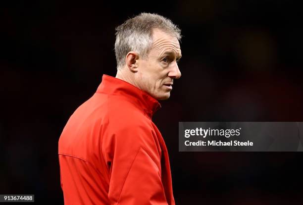 Wales Coach Rob Howley looks on prior to the Natwest Six Nations round One match between Wales and Scotland at Principality Stadium on February 3,...